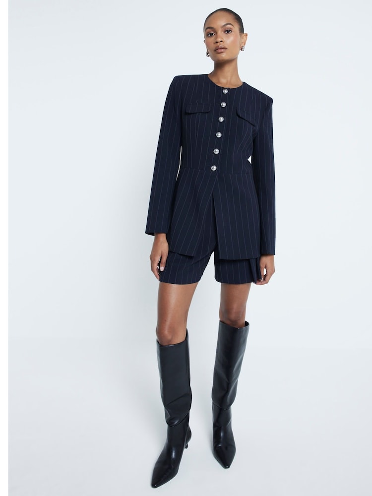 River Island Blue Pin Stripe Military Jacket - Image 2 of 4