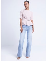 River Island Brown Twist Detail Peplum Top - Image 1 of 4