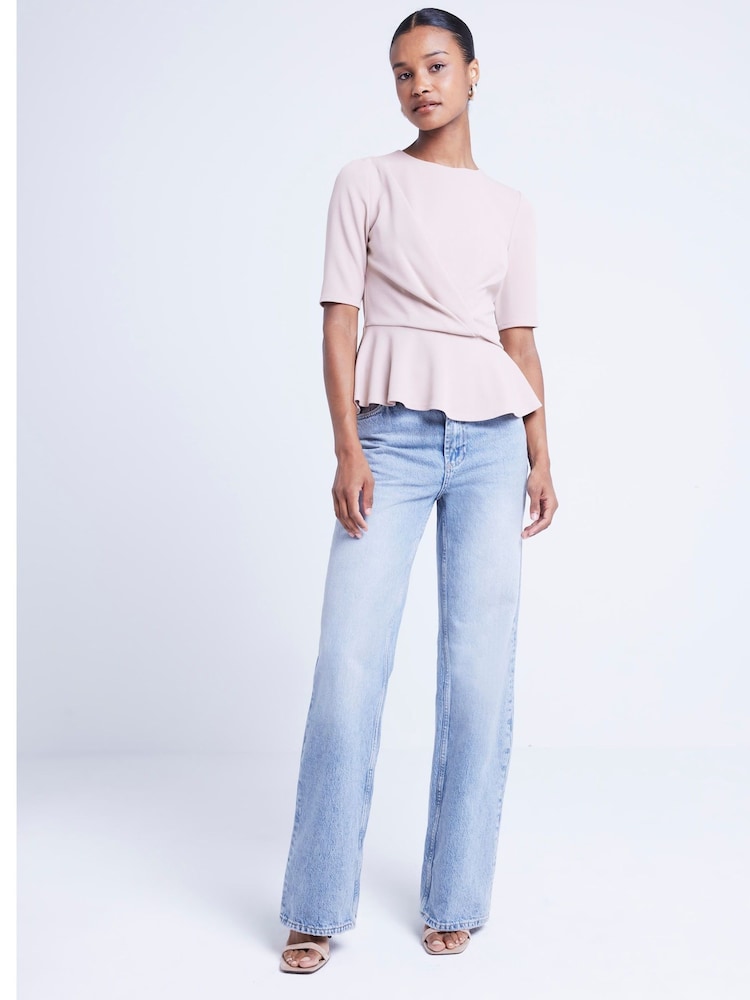 River Island Brown Twist Detail Peplum Top - Image 1 of 4 River Island Brown Twist Detail Peplum Top - Image 1 of 4