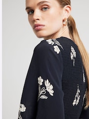 River Island Black Floral Print Shirred Peplum Top - Image 2 of 3