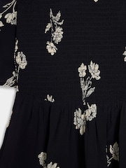 River Island Black Floral Print Shirred Peplum Top - Image 3 of 3