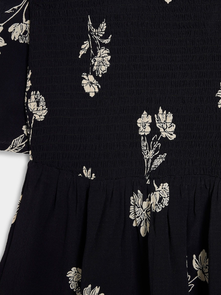 River Island Black Floral Print Shirred Peplum Top - Image 3 of 3