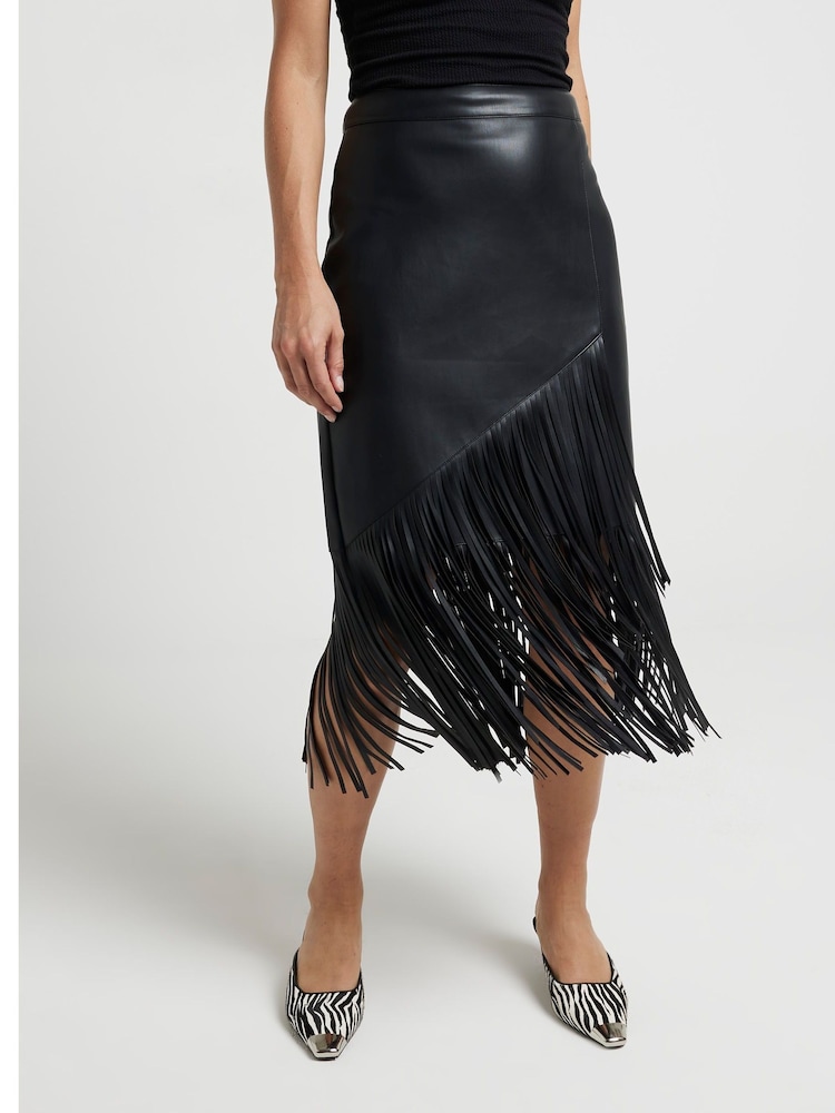 River Island Black Assymentric Fringe Pencil Skirt - Image 3 of 4