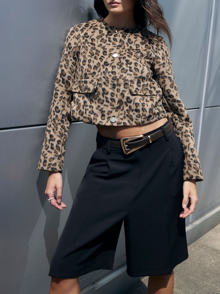 River Island Brown Leopard Trophy Jacket - Image 1 of 4