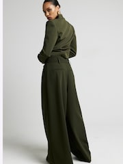 River Island Green High Waisted Wide Leg Tailored Trousers - Image 3 of 4