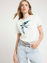 River Island White Embellished Bird Detail 100% Cotton T-Shirt - Image 1 of 4