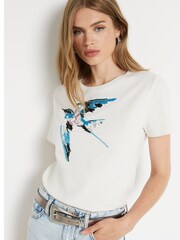 River Island White Embellished Bird Detail 100% Cotton T-Shirt - Image 2 of 4