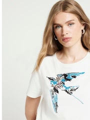 River Island White Embellished Bird Detail 100% Cotton T-Shirt - Image 3 of 4
