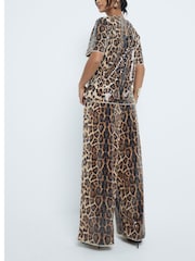 River Island Brown Petite Leopard Print Sequin Trousers - Image 2 of 6