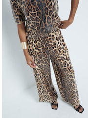 River Island Brown Petite Leopard Print Sequin Trousers - Image 3 of 6