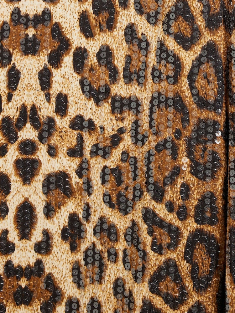 River Island Brown Petite Leopard Print Sequin Trousers - Image 6 of 6