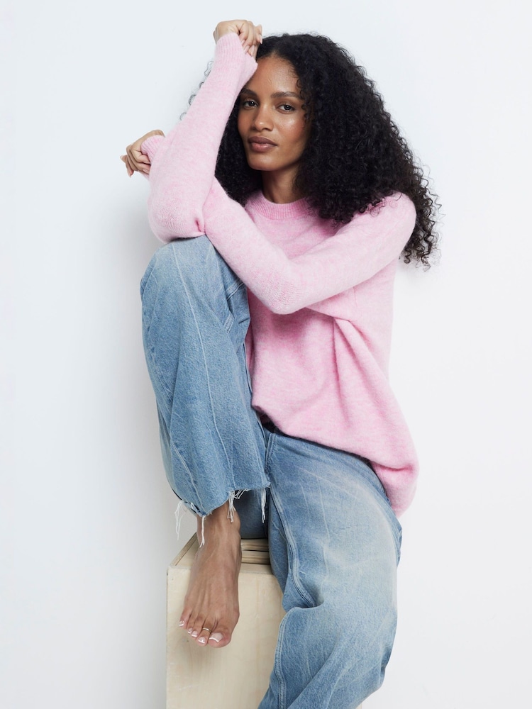 River Island Pink Oversized Crew Neck Jumper - Image 1 of 4