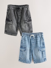 Grijs/Blauw - Verpakking van 2 cargoshorts van 100% katoenen denim (3-16jr) - Image 1 of 1