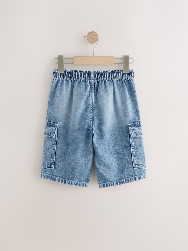 Grey/Mid Blue 100% Cotton Denim Cargo Shorts 2 Pack (3-16yrs) - Image 3 of 6