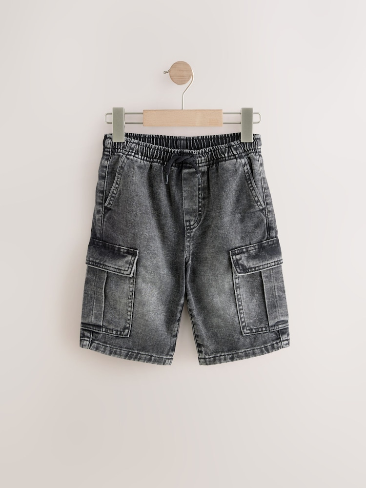 Grey/Mid Blue 100% Cotton Denim Cargo Shorts 2 Pack (3-16yrs) - Image 4 of 6