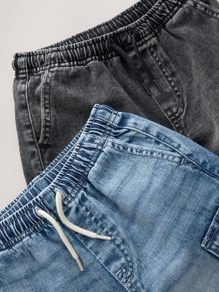 Grey/Mid Blue 100% Cotton Denim Cargo Shorts 2 Pack (3-16yrs) - Image 6 of 6