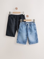 Mid Blue/Black Bermuda Pull On Denim Shorts 2 Pack (3-16yrs) - Image 1 of 6