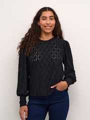Kaffe KAtine Round Neck Chunky Lace Black Blouse - Image 1 of 4