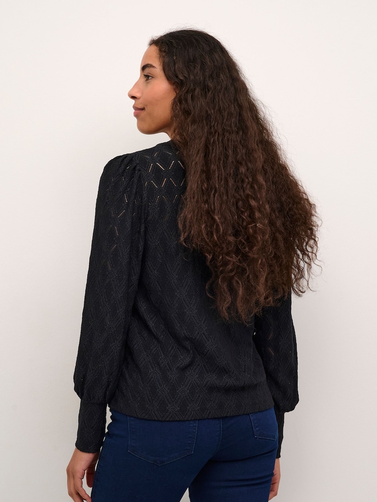 Kaffe KAtine Round Neck Chunky Lace Black Blouse - Image 2 of 4