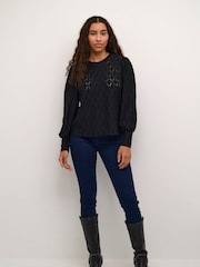 Kaffe KAtine Round Neck Chunky Lace Black Blouse - Image 3 of 4