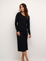 Kaffe KAbecca Jersey Long Sleeve Black Midi Dress - Image 1 of 6