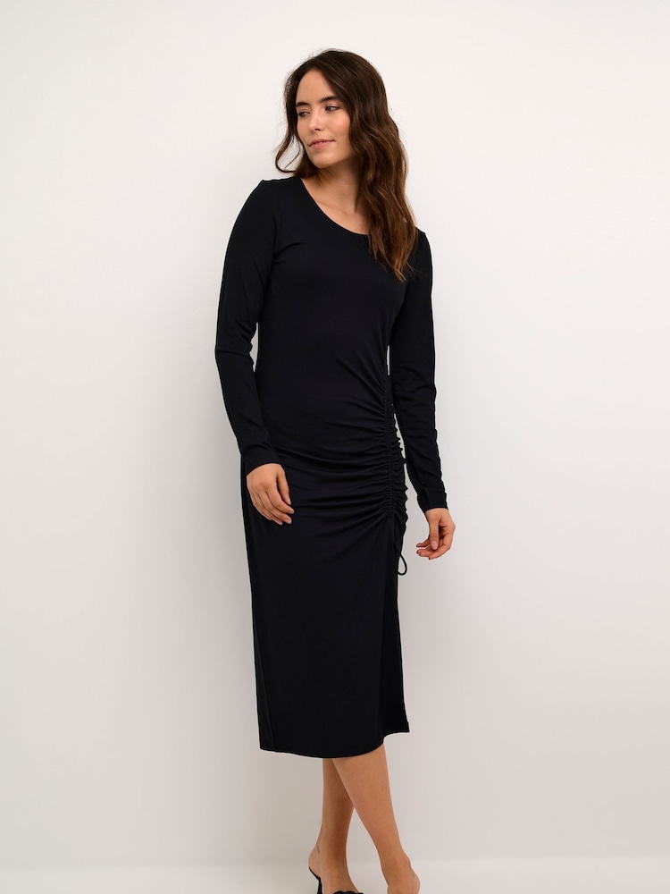 Kaffe KAbecca Jersey Long Sleeve Black Midi Dress - Image 1 of 6