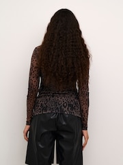 Kaffe KAjohanne Long Sleeve Mesh Brown T-Shirt - Image 2 of 6