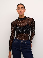Kaffe KAjohanne Long Sleeve Mesh Brown T-Shirt - Image 1 of 6