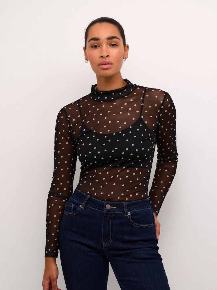 Kaffe KAjohanne Long Sleeve Mesh Brown T-Shirt - Image 1 of 6