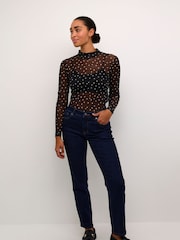 Kaffe KAjohanne Long Sleeve Mesh Brown T-Shirt - Image 4 of 6
