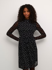 Kaffe KAjohanne Mesh Long Sleeve Black Dress - Image 1 of 5