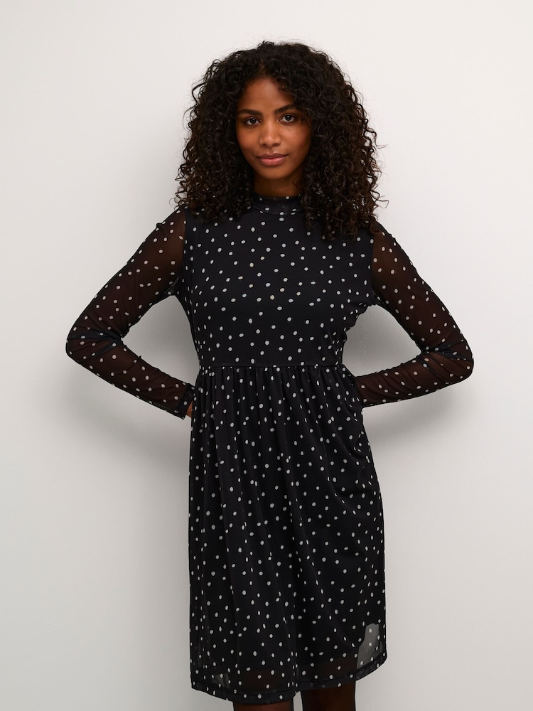 Kaffe KAjohanne Mesh Long Sleeve Black Dress - Image 1 of 5