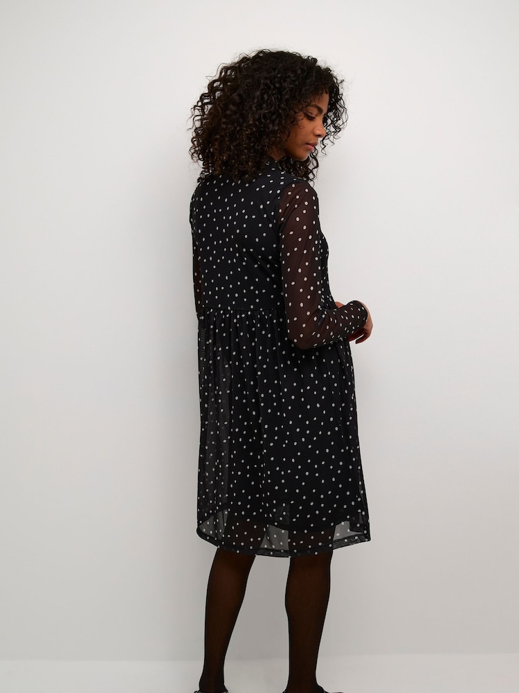 Kaffe KAjohanne Mesh Long Sleeve Black Dress - Image 2 of 5