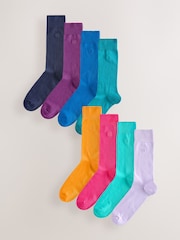 Bright Blue/Purple/Orange 8 Pack Embroidered Lasting Fresh Socks - Image 1 of 10