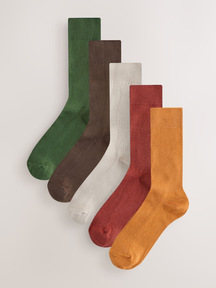 Rot/Grün/Braun - Gerippte Socken im 5er-Pack - Bild 1 von 8