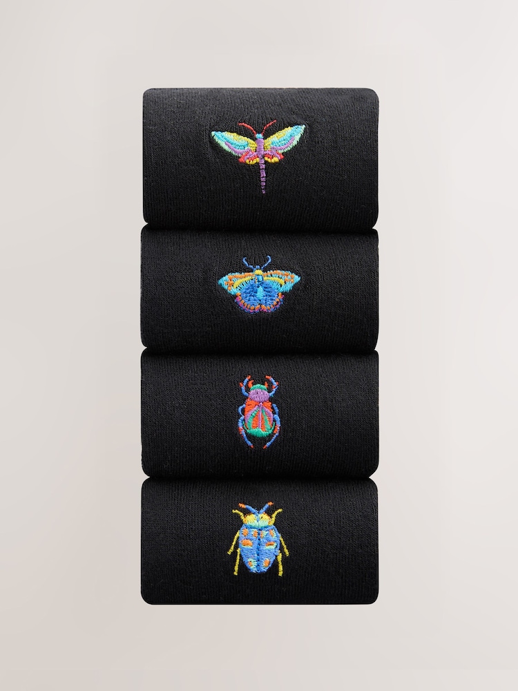 Black Signature Embroidered Socks 4 Pack - Image 1 of 8 Black Signature Embroidered Socks 4 Pack - Image 1 of 8