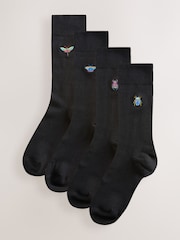 Black Signature Embroidered Socks 4 Pack - Image 2 of 8