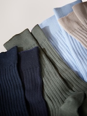 Blue/Green/Neutral Signature Mercerised Ribbed Socks 4 Pack - Image 2 of 3