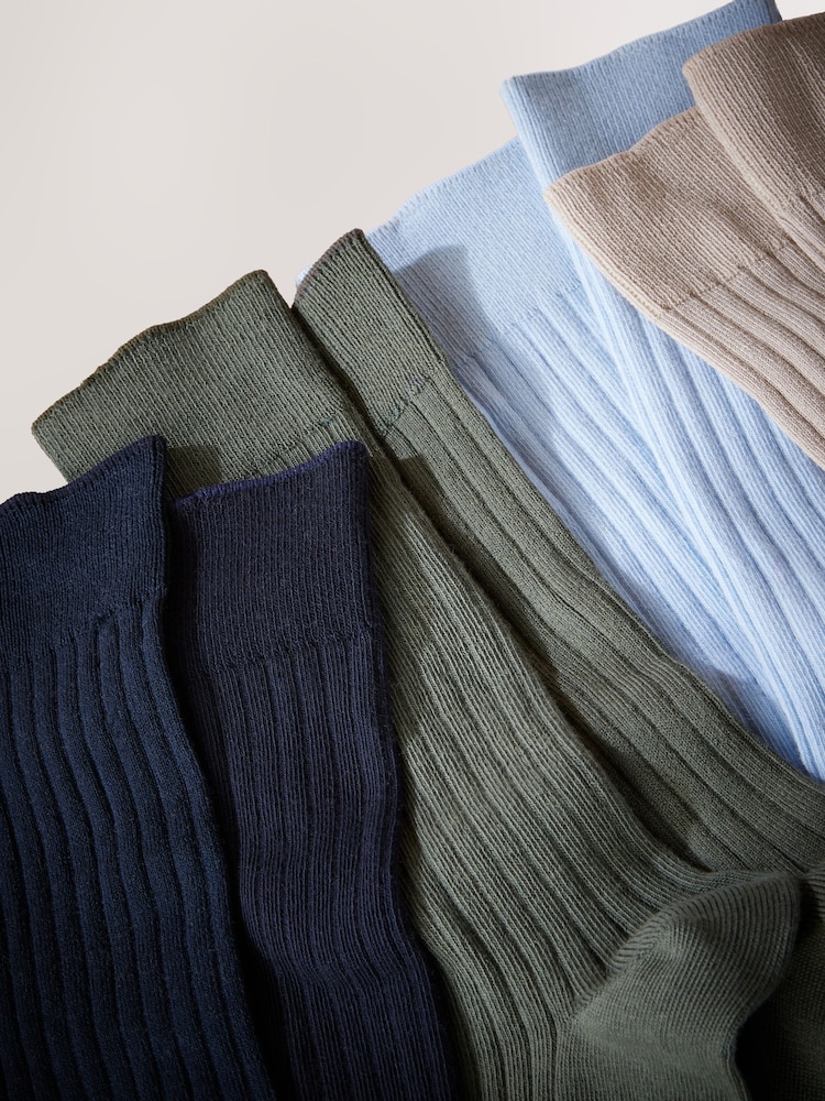 Blue/Green/Neutral Signature Mercerised Ribbed Socks 4 Pack - Image 2 of 3