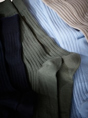 Blue/Green/Neutral Signature Mercerised Ribbed Socks 4 Pack - Image 3 of 3