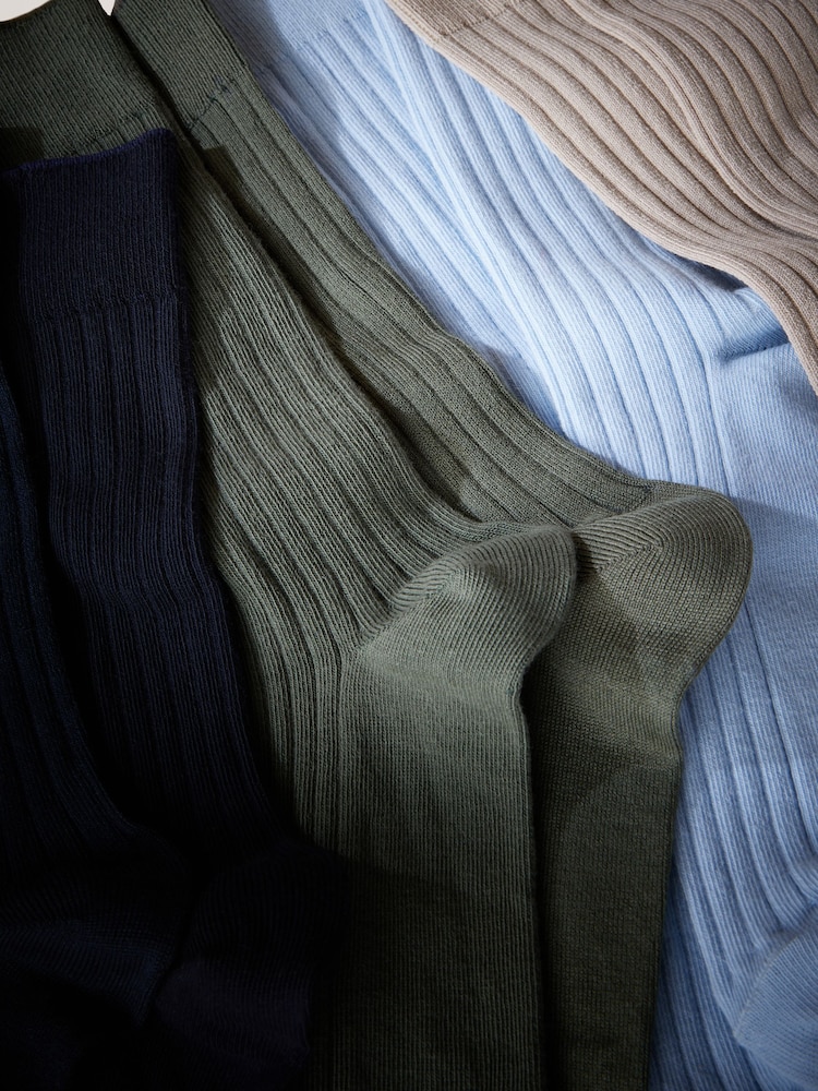 Blue/Green/Neutral Signature Mercerised Ribbed Socks 4 Pack - Image 3 of 3