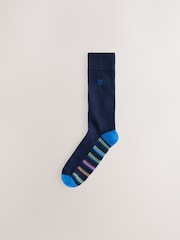 Navy Blue Stripe 5 Pack Cushioned Sole Comfort Socks - Image 3 of 9