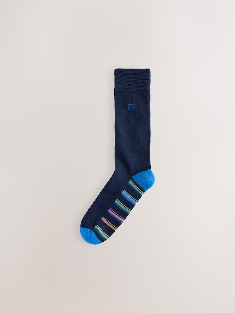 Navy Blue Stripe 5 Pack Cushioned Sole Comfort Socks - Image 3 of 9