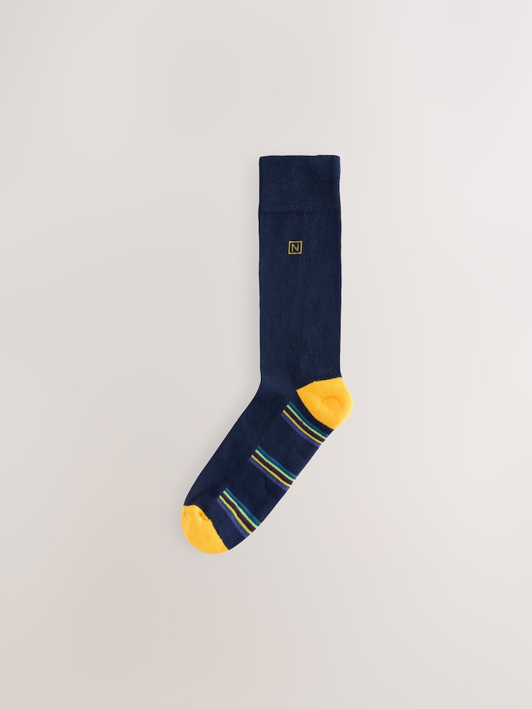 Navy Blue Stripe 5 Pack Cushioned Sole Comfort Socks - Image 4 of 9