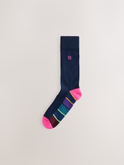 Navy Blue Stripe 5 Pack Cushioned Sole Comfort Socks - Image 6 of 9