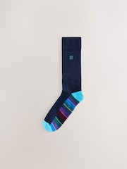 Navy Blue Stripe 5 Pack Cushioned Sole Comfort Socks - Image 7 of 9