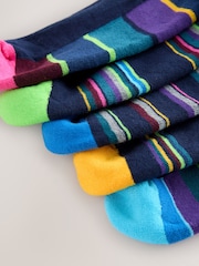 Navy Blue Stripe 5 Pack Cushioned Sole Comfort Socks - Image 9 of 9