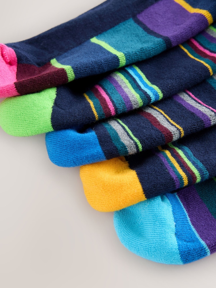 Navy Blue Stripe 5 Pack Cushioned Sole Comfort Socks - Image 9 of 9