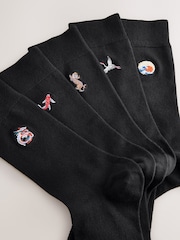 Black Japanese Fun Embroidered Socks 5 Pack - Image 3 of 9
