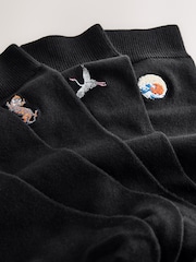 Black Japanese Fun Embroidered Socks 5 Pack - Image 9 of 9